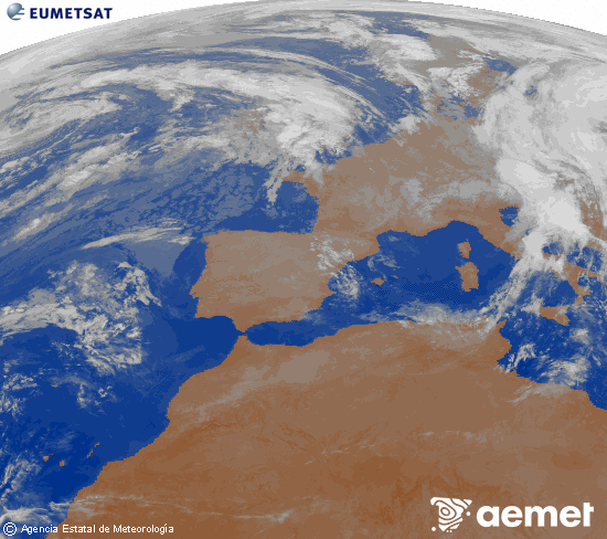 Imagen de la zona de Europa y Norte de frica del canal infrarrojo del satlite Meteosat operacional en 0N 0W, procesada para darle color. Monday, 3 November  2025 04:00