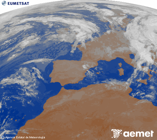 Imagen de la zona de Europa y Norte de frica del canal infrarrojo del satlite Meteosat operacional en 0N 0W, procesada para darle color. lundi, 3 novembre  2025 05:00