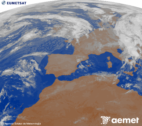 Imagen de la zona de Europa y Norte de frica del canal infrarrojo del satlite Meteosat operacional en 0N 0W, procesada para darle color. lundi, 3 novembre  2025 06:00