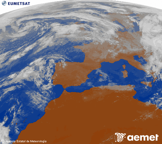 Imaxe da zona de Europa e Norte de frica da canle infravermella do satlite Meteosat operacional en 0N 0W, procesada para darlle cor. luns, 3 novembro  2025 12:00