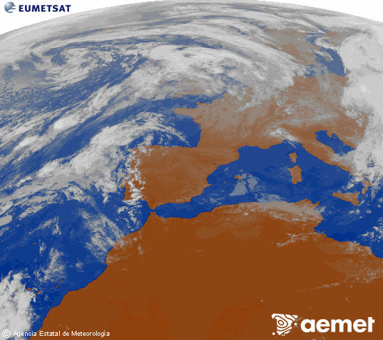 Imaxe da zona de Europa e Norte de frica da canle infravermella do satlite Meteosat operacional en 0N 0W, procesada para darlle cor. luns, 3 novembro  2025 15:00