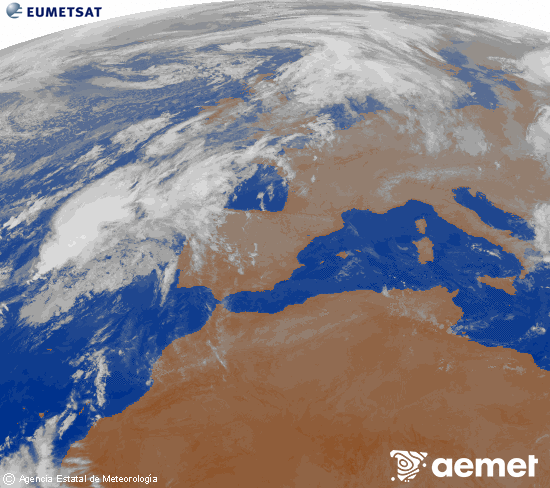 Imaxe da zona de Europa e Norte de frica da canle infravermella do satlite Meteosat operacional en 0N 0W, procesada para darlle cor. martes, 4 novembro  2025 00:00