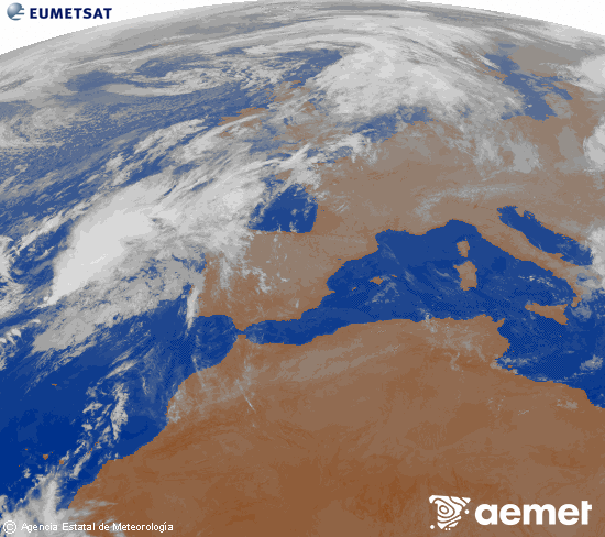 Imaxe da zona de Europa e Norte de frica da canle infravermella do satlite Meteosat operacional en 0N 0W, procesada para darlle cor. martes, 4 novembro  2025 01:00