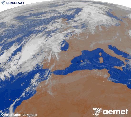 Imagen de la zona de Europa y Norte de frica del canal infrarrojo del satlite Meteosat operacional en 0N 0W, procesada para darle color. asteartea, 2025ko azaroak 04, ordua: 05:00