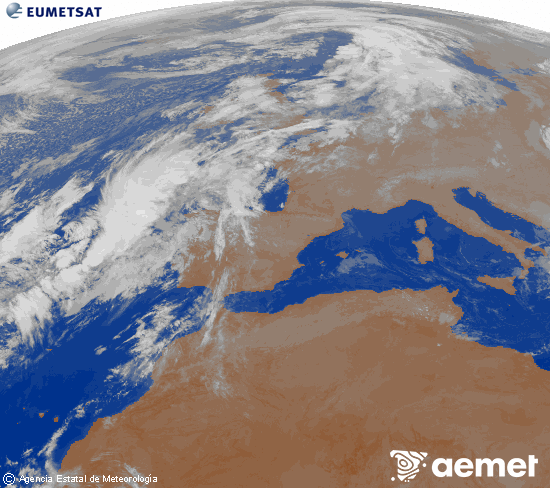 Imagen de la zona de Europa y Norte de frica del canal infrarrojo del satlite Meteosat operacional en 0N 0W, procesada para darle color. asteartea, 2025ko azaroak 04, ordua: 06:00