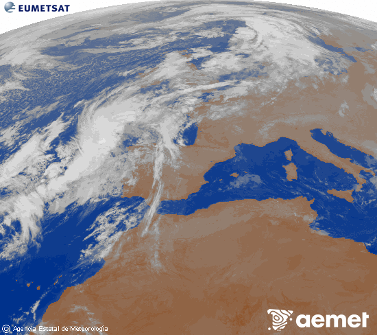 Imagen de la zona de Europa y Norte de frica del canal infrarrojo del satlite Meteosat operacional en 0N 0W, procesada para darle color. asteartea, 2025ko azaroak 04, ordua: 07:00