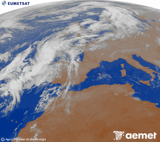 Imagen de la zona de Europa y Norte de frica del canal infrarrojo del satlite Meteosat operacional en 0N 0W, procesada para darle color. asteartea, 2025ko azaroak 04, ordua: 08:00