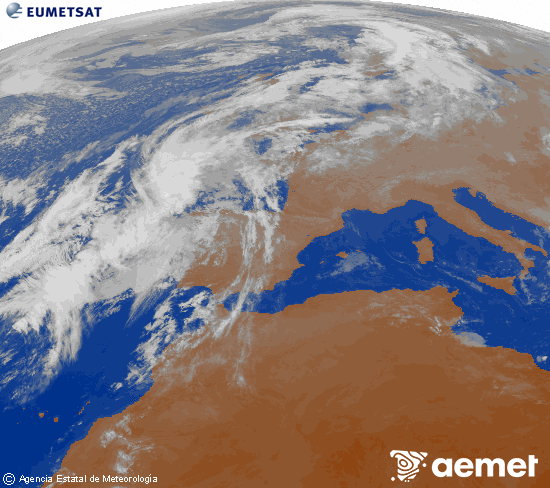 Imagen de la zona de Europa y Norte de frica del canal infrarrojo del satlite Meteosat operacional en 0N 0W, procesada para darle color. asteartea, 2025ko azaroak 04, ordua: 09:00
