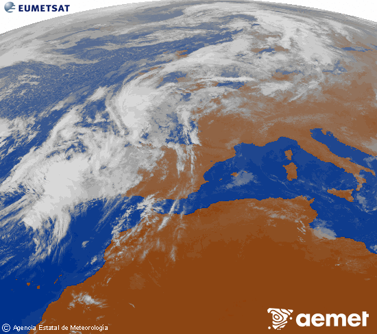 Imagen de la zona de Europa y Norte de frica del canal infrarrojo del satlite Meteosat operacional en 0N 0W, procesada para darle color. asteartea, 2025ko azaroak 04, ordua: 11:00