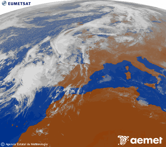 Imagen de la zona de Europa y Norte de frica del canal infrarrojo del satlite Meteosat operacional en 0N 0W, procesada para darle color. asteartea, 2025ko azaroak 04, ordua: 12:00