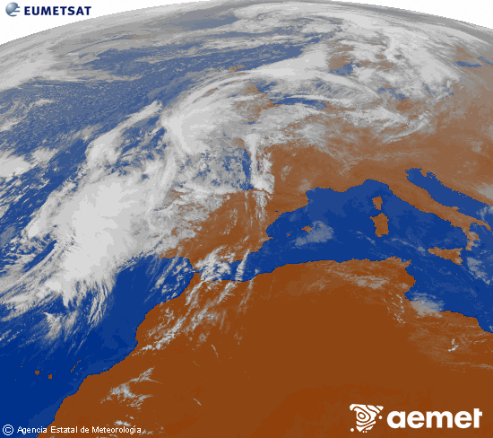 Imagen de la zona de Europa y Norte de frica del canal infrarrojo del satlite Meteosat operacional en 0N 0W, procesada para darle color. asteartea, 2025ko azaroak 04, ordua: 13:00