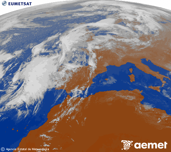 Imagen de la zona de Europa y Norte de frica del canal infrarrojo del satlite Meteosat operacional en 0N 0W, procesada para darle color. asteartea, 2025ko azaroak 04, ordua: 14:00