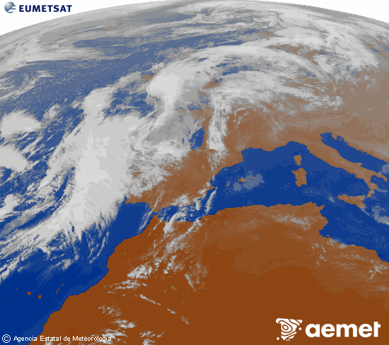 Imagen de la zona de Europa y Norte de frica del canal infrarrojo del satlite Meteosat operacional en 0N 0W, procesada para darle color. asteartea, 2025ko azaroak 04, ordua: 16:00