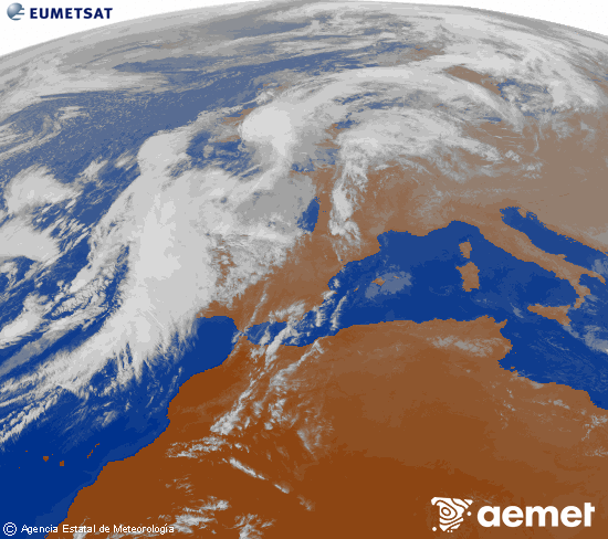 Imagen de la zona de Europa y Norte de frica del canal infrarrojo del satlite Meteosat operacional en 0N 0W, procesada para darle color. asteartea, 2025ko azaroak 04, ordua: 17:00