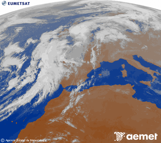 Imagen de la zona de Europa y Norte de frica del canal infrarrojo del satlite Meteosat operacional en 0N 0W, procesada para darle color. asteartea, 2025ko azaroak 04, ordua: 19:00
