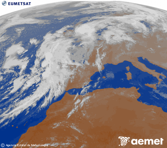 Imagen de la zona de Europa y Norte de frica del canal infrarrojo del satlite Meteosat operacional en 0N 0W, procesada para darle color. asteartea, 2025ko azaroak 04, ordua: 20:00