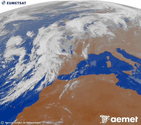 Imagen de la zona de Europa y Norte de frica del canal infrarrojo del satlite Meteosat operacional en 0N 0W, procesada para darle color. asteartea, 2025ko azaroak 04, ordua: 21:00