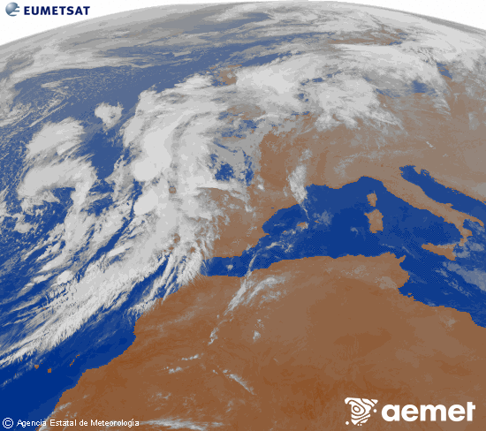 Imagen de la zona de Europa y Norte de frica del canal infrarrojo del satlite Meteosat operacional en 0N 0W, procesada para darle color. asteartea, 2025ko azaroak 04, ordua: 22:00