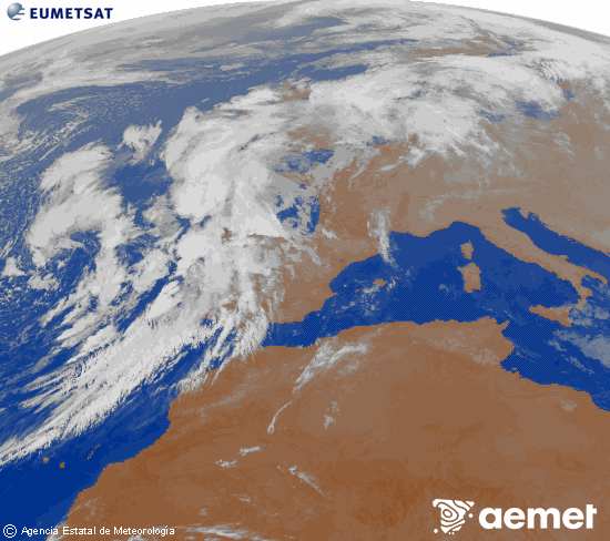 Imagen de la zona de Europa y Norte de frica del canal infrarrojo del satlite Meteosat operacional en 0N 0W, procesada para darle color. asteartea, 2025ko azaroak 04, ordua: 23:00