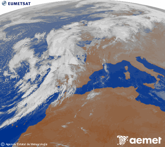 Imagen de la zona de Europa y Norte de frica del canal infrarrojo del satlite Meteosat operacional en 0N 0W, procesada para darle color. asteazkena, 2025ko azaroak 05, ordua: 00:00