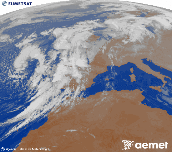 Imagen de la zona de Europa y Norte de frica del canal infrarrojo del satlite Meteosat operacional en 0N 0W, procesada para darle color. asteazkena, 2025ko azaroak 05, ordua: 03:00