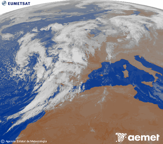 Imagen de la zona de Europa y Norte de frica del canal infrarrojo del satlite Meteosat operacional en 0N 0W, procesada para darle color. dimecres, 5 de novembre  2025 05:00