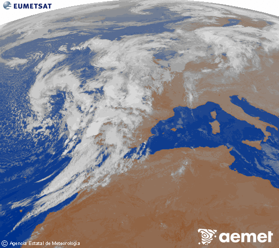 Imagen de la zona de Europa y Norte de frica del canal infrarrojo del satlite Meteosat operacional en 0N 0W, procesada para darle color. dimecres, 5 de novembre  2025 06:00