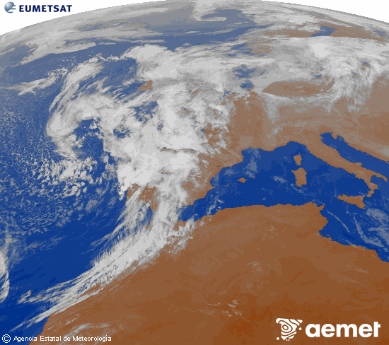 Imagen de la zona de Europa y Norte de frica del canal infrarrojo del satlite Meteosat operacional en 0N 0W, procesada para darle color. dimecres, 5 de novembre  2025 09:00