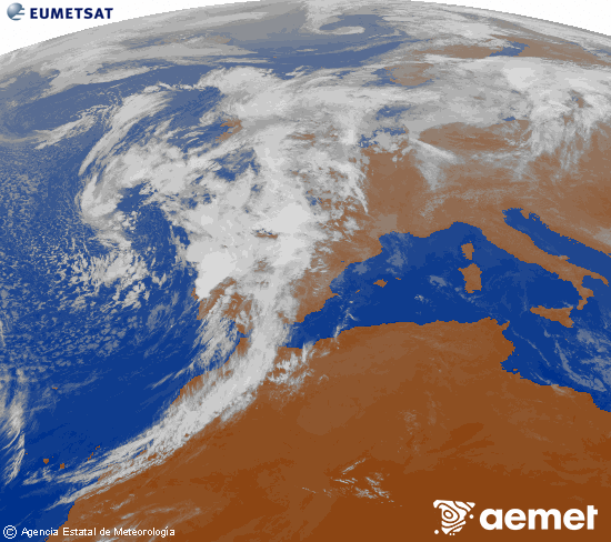 Imagen de la zona de Europa y Norte de frica del canal infrarrojo del satlite Meteosat operacional en 0N 0W, procesada para darle color. dimecres, 5 de novembre  2025 10:00