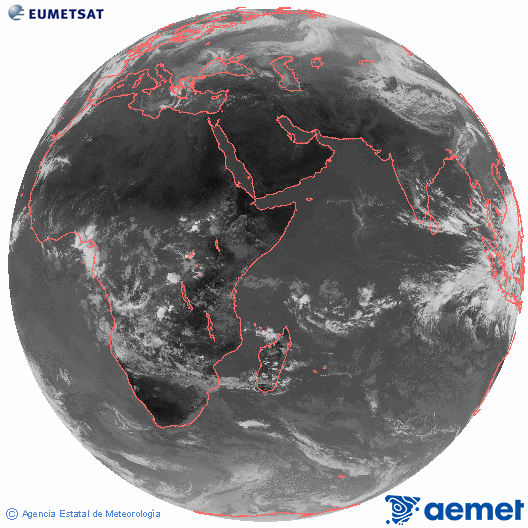 Ocano ndico. Imagen global del canal infrarrojo (10.8μm) de Meteosat, perteneciente a la serie MSG (Meteosat Segunda Generacin) y situado en 41.5° E. mircoles, 05 noviembre 2025 a las 10:00