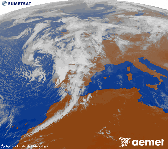 Imagen de la zona de Europa y Norte de frica del canal infrarrojo del satlite Meteosat operacional en 0N 0W, procesada para darle color. dimecres, 5 de novembre  2025 12:00