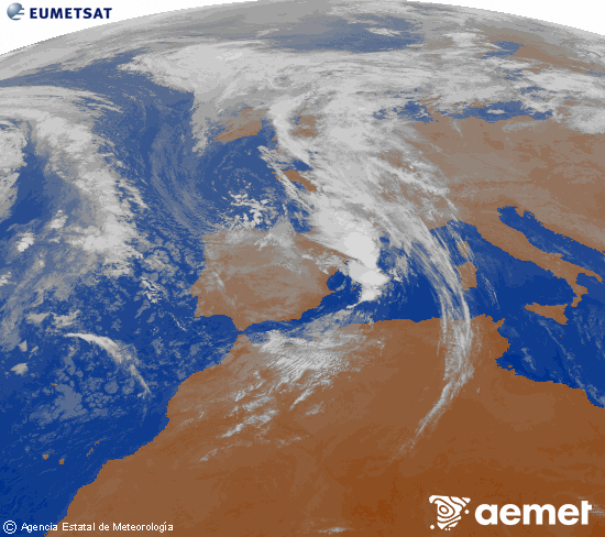 Imagen de la zona de Europa y Norte de frica del canal infrarrojo del satlite Meteosat operacional en 0N 0W, procesada para darle color. dijous, 6 de novembre  2025 09:00