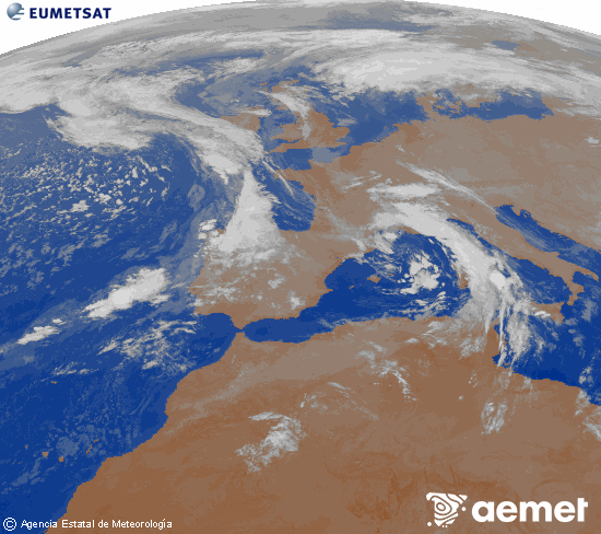 Imaxe da zona de Europa e Norte de frica da canle infravermella do satlite Meteosat operacional en 0N 0W, procesada para darlle cor. venres, 7 novembro  2025 04:00