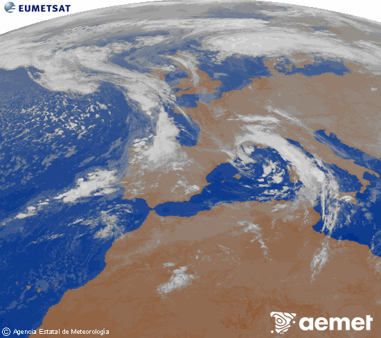 Imaxe da zona de Europa e Norte de frica da canle infravermella do satlite Meteosat operacional en 0N 0W, procesada para darlle cor. venres, 7 novembro  2025 05:00