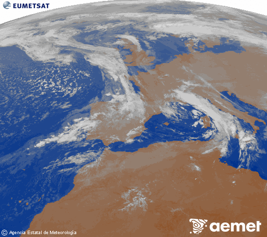 Imaxe da zona de Europa e Norte de frica da canle infravermella do satlite Meteosat operacional en 0N 0W, procesada para darlle cor. venres, 7 novembro  2025 08:00