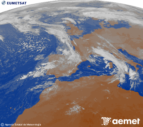 Imaxe da zona de Europa e Norte de frica da canle infravermella do satlite Meteosat operacional en 0N 0W, procesada para darlle cor. venres, 7 novembro  2025 09:00