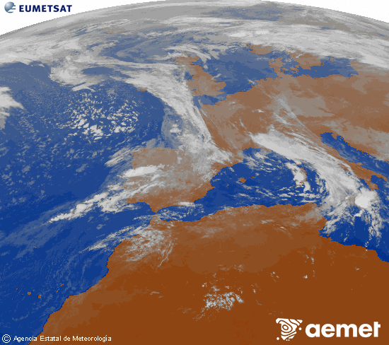 Imaxe da zona de Europa e Norte de frica da canle infravermella do satlite Meteosat operacional en 0N 0W, procesada para darlle cor. venres, 7 novembro  2025 11:00