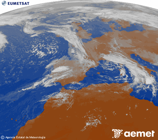 Imaxe da zona de Europa e Norte de frica da canle infravermella do satlite Meteosat operacional en 0N 0W, procesada para darlle cor. venres, 7 novembro  2025 12:00
