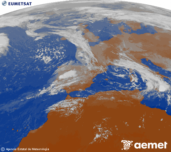 Imaxe da zona de Europa e Norte de frica da canle infravermella do satlite Meteosat operacional en 0N 0W, procesada para darlle cor. venres, 7 novembro  2025 13:00