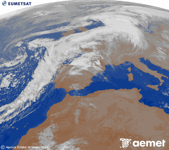 Imagen de la zona de Europa y Norte de frica del canal infrarrojo del satlite Meteosat operacional en 0N 0W, procesada para darle color. Wednesday, 12 November  2025 06:00