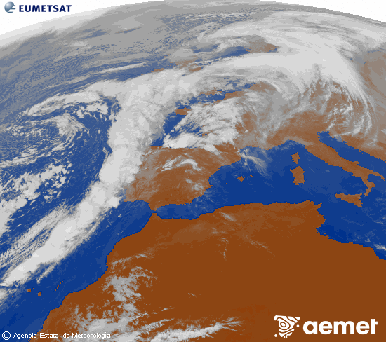 Imagen de la zona de Europa y Norte de frica del canal infrarrojo del satlite Meteosat operacional en 0N 0W, procesada para darle color. Wednesday, 12 November  2025 12:00