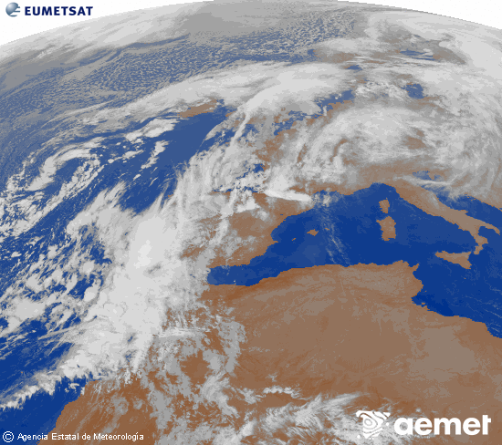 Imagen de la zona de Europa y Norte de frica del canal infrarrojo del satlite Meteosat operacional en 0N 0W, procesada para darle color. Thursday, 13 November  2025 02:00