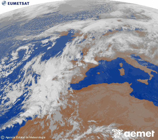 Imagen de la zona de Europa y Norte de frica del canal infrarrojo del satlite Meteosat operacional en 0N 0W, procesada para darle color. Thursday, 13 November  2025 04:00