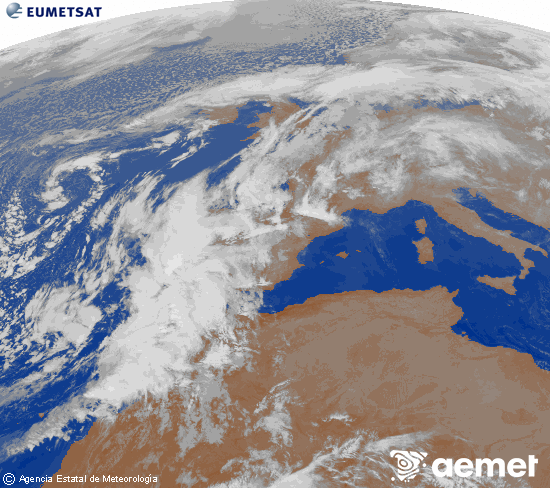Imagen de la zona de Europa y Norte de frica del canal infrarrojo del satlite Meteosat operacional en 0N 0W, procesada para darle color. Thursday, 13 November  2025 06:00