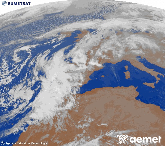 Imagen de la zona de Europa y Norte de frica del canal infrarrojo del satlite Meteosat operacional en 0N 0W, procesada para darle color. Thursday, 13 November  2025 07:00