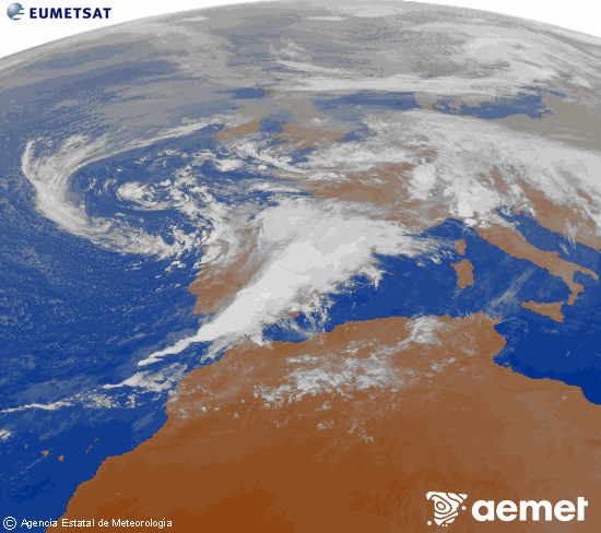 Imagen de la zona de Europa y Norte de frica del canal infrarrojo del satlite Meteosat operacional en 0N 0W, procesada para darle color. larunbata, 2025ko azaroak 15, ordua: 18:00