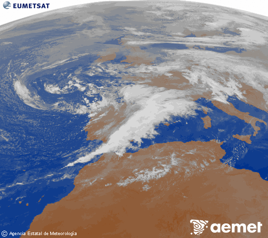 Imagen de la zona de Europa y Norte de frica del canal infrarrojo del satlite Meteosat operacional en 0N 0W, procesada para darle color. larunbata, 2025ko azaroak 15, ordua: 21:00