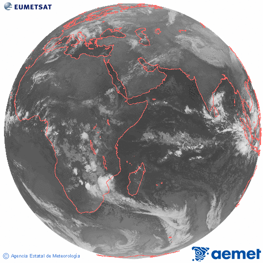 Oce ndic. Imatge global del canal infraroig (10.8μm) de Meteosat, que pertany a la srie MSG (Meteosat Segona Generaci) i est situat a 41.5°E. dilluns, 17 de novembre  2025 01:00