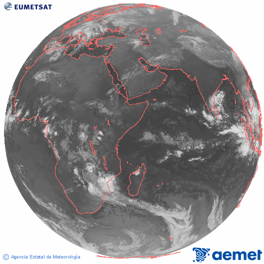Oce ndic. Imatge global del canal infraroig (10.8μm) de Meteosat, que pertany a la srie MSG (Meteosat Segona Generaci) i est situat a 41.5°E. dilluns, 17 de novembre  2025 04:00
