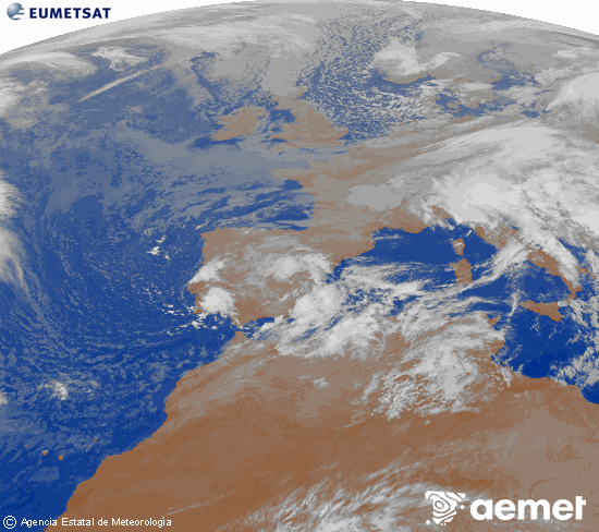 Imagen de la zona de Europa y Norte de frica del canal infrarrojo del satlite Meteosat operacional en 0N 0W, procesada para darle color. lundi, 17 novembre  2025 05:00